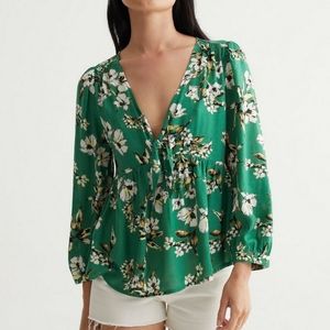 Lucky Brand Malia Green Floral Peasant Top